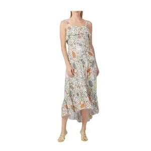 Slate & Willow Floral Tiered Midi Dress 8 Cottagecore Peasant Hi Low Hem Boho
